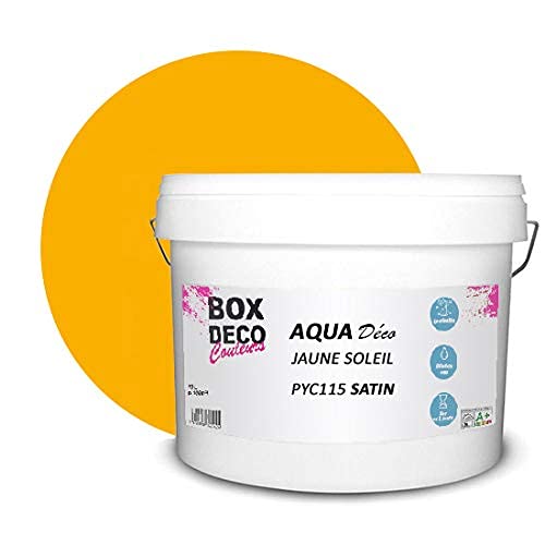 BOX DECO COULEURS Aqua Déco Acrylfarbe, Satin-Optik, 10 l/100 m², Sonnengelb von BOX DECO COULEURS