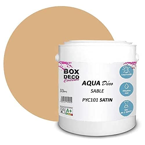 BOX DECO COULEURS Aqua Déco 2,5 Liter Acryl Satin Optik Wandfarbe Beige Sand von BOX DECO COULEURS