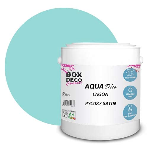 BOX DECO COULEURS Aqua Déco Acrylfarbe Satin Optik 2,5 Liter Lagune Blau von BOX DECO COULEURS
