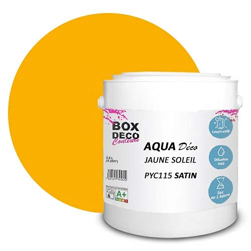 BOX DECO COULEURS Aqua Déco 2,5 Liter Acrylfarbe Satin Optik Wandfarbe Sonnengelb von BOX DECO COULEURS