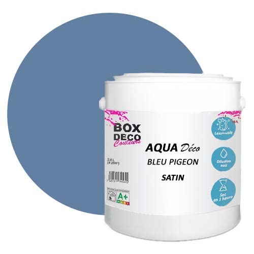 BOX DECO COULEURS Aqua Déco Acrylfarbe, Satin-Optik, 2,5 l/25 m², Taubenblau von BOX DECO COULEURS