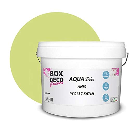 BOX DECO COULEURS Aqua Déco Acrylfarbe, Satinoptik, 10 l/100 m², Anisgrün von BOX DECO COULEURS