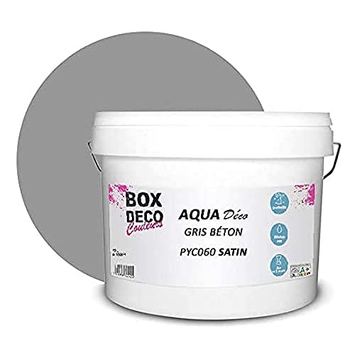 BOX DECO COULEURS Aqua Déco Acrylfarbe, Satinoptik, 10 l/100 m², Betongrau von BOX DECO COULEURS