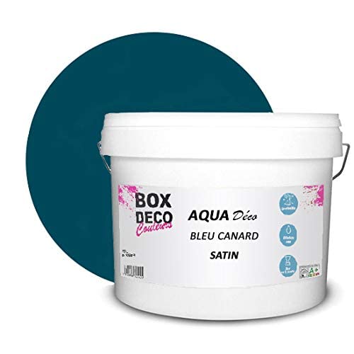 BOX DECO COULEURS Aqua Déco Acrylfarbe, Satinoptik, 10 l/100 m², Entenblau von BOX DECO COULEURS