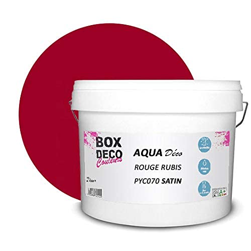 BOX DECO COULEURS Aqua Déco Acrylfarbe, Satinoptik, 10 l/100 m², Rubinrot von BOX DECO COULEURS