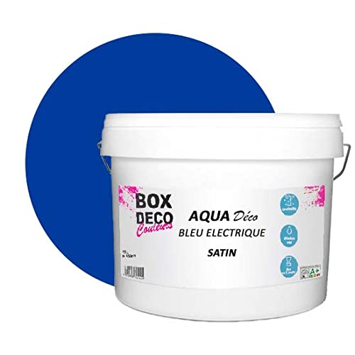 BOX DECO COULEURS Aqua Déco Acrylfarbe, Satinoptik, 10 l/100 m², elektrisches Blau von BOX DECO COULEURS