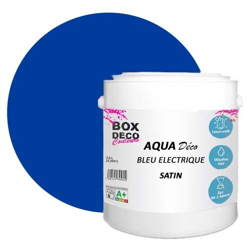 BOX DECO COULEURS Aqua Déco Acrylfarbe, Satin-Optik, 2,5 l, Electric Blue von BOX DECO COULEURS