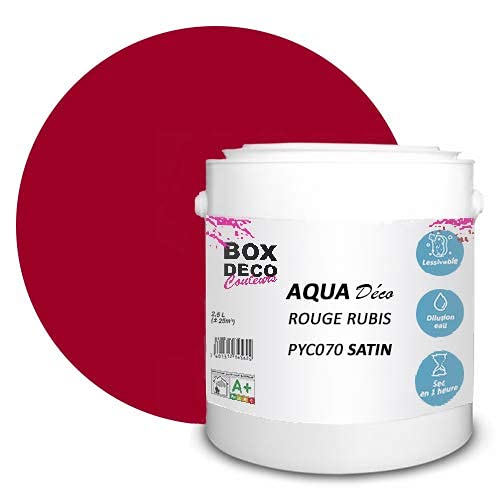 BOX DECO COULEURS Aqua Déco Acrylfarbe Satin Optik 2,5 Liter Rubinrot von BOX DECO COULEURS