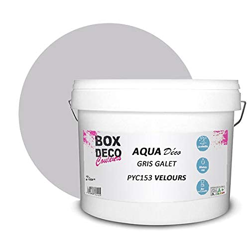 BOX DECO COULEURS Aqua Déco Acrylfarbe, Velours-Optik, 10 l/100 m², Kieselgrau von BOX DECO COULEURS