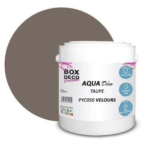 BOX DECO COULEURS Aqua Déco Acrylfarbe, Velours-Optik, 2,5 l/25 m², Braun Taupe von BOX DECO COULEURS