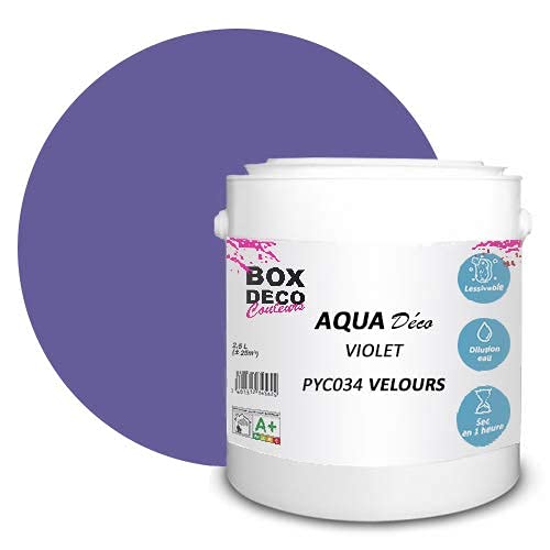 BOX DECO COULEURS Aqua Déco Wandfarbe Acryl Velour Optik 2,5 l Lila von BOX DECO COULEURS