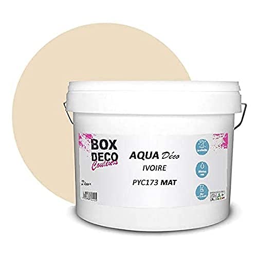 BOX DECO COULEURS Aqua Déco Acrylfarbe, matt, 10 l, elfenbeinfarben von BOX DECO COULEURS