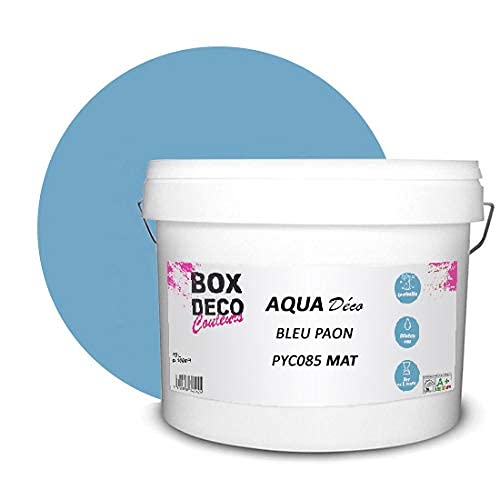 BOX DECO COULEURS Aqua Déco Acrylfarbe, matt, 10 l, Pfauenblau von BOX DECO COULEURS