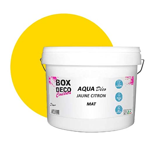 BOX DECO COULEURS Aqua Déco Acrylfarbe, matt, 10 l, Zitronengelb von BOX DECO COULEURS