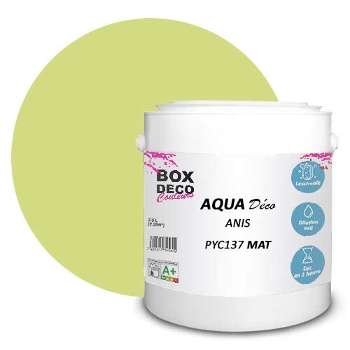 BOX DECO COULEURS Aqua Déco 2,5 l Acrylfarbe, matt, Anisgrün von BOX DECO COULEURS