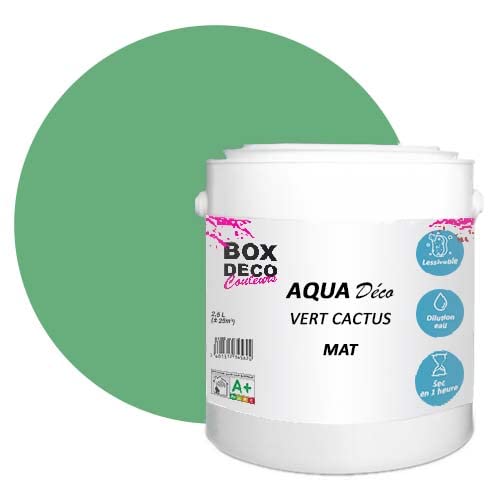 BOX DECO COULEURS Aqua Déco Acrylfarbe, matt, 2,5 l/25 m², Kaktus-Grün von BOX DECO COULEURS