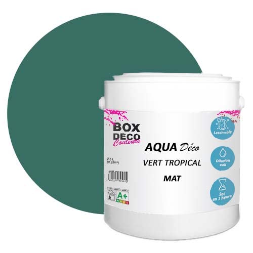 BOX DECO COULEURS Aqua Déco Acrylfarbe, matt, 2,5 l, tropisches Grün von BOX DECO COULEURS