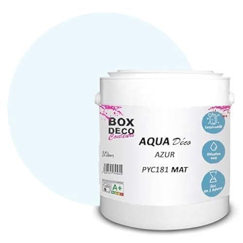 BOX DECO COULEURS Aqua Déco Acrylfarbe, matt, 2,5 l/25 m², Azurblau von BOX DECO COULEURS