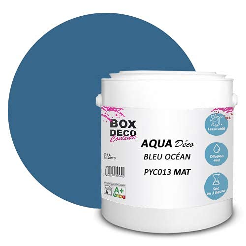 BOX DECO COULEURS Aqua Déco Acrylfarbe, matt, 2,5 l/25 m², Ocean Blue von BOX DECO COULEURS