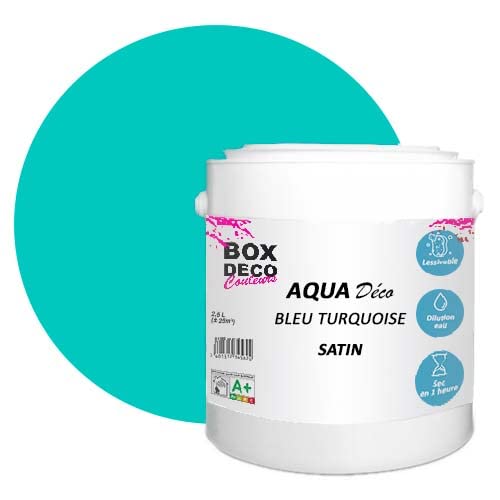 BOX DECO COULEURS Aqua Déco Acrylfarbe Satin Optik 2,5 Liter türkis blau von BOX DECO COULEURS