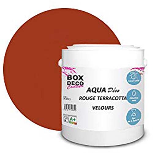 BOX DECO COULEURS Aqua Déco Wandfarbe Acryl Velvet Optik 2,5 l rot Terracotta von BOX DECO COULEURS