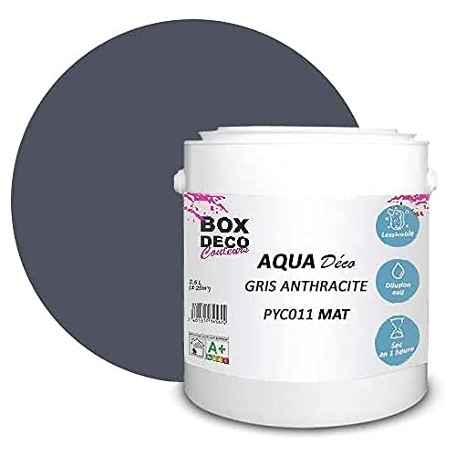 BOX DECO COULEURS Aqua Déco Wandfarbe Acryl Matt Optik 2,5 L Anthrazit von BOX DECO COULEURS