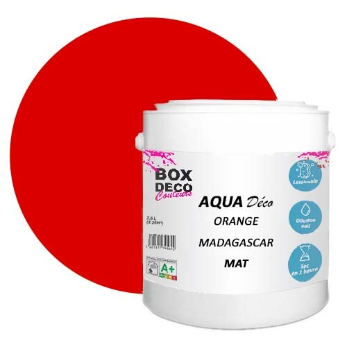 BOX DECO COULEURS Aqua Déco Wandfarbe Acryl matt - 2,5 l/25 m² - Orange Madagaskar von BOX DECO COULEURS