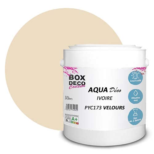 BOX DECO COULEURS Aqua Deco Acrylwandfarbe Velour Optik 2,5 l, Beige Elfenbein von BOX DECO COULEURS