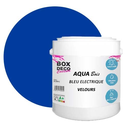 BOX DECO COULEURS Möbelfarbe, Acryl, Samt-Optik, Aqua Holz, 2,5 l/25 m², Blau von BOX DECO COULEURS