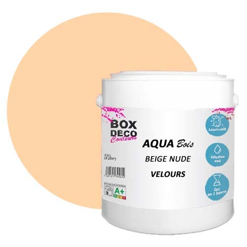 BOX DECO COULEURS Möbelfarbe Holz Acryl Samt-Satin Aqua Holz – 2,5 l/25 m², Nude Beige von BOX DECO COULEURS