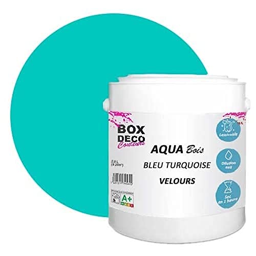 BOX DECO COULEURS Möbelfarbe Holz Acryl Samt-Satin Aqua Holz – 2,5 l/25 m², Türkis von BOX DECO COULEURS