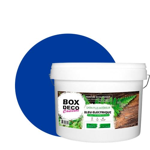 BOX DECO COULEURS Natura Wandfarbe, natürlich, ökologisch, Satin-Optik, Innenbereich, 10 l/130 m², Electric Blue von BOX DECO COULEURS