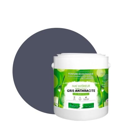 BOX DECO COULEURS Ökologische natürliche Wandfarbe für den Innenbereich mit mattem Aussehen Natura – 2,5 l / 33 m², Anthrazitgrau von BOX DECO COULEURS