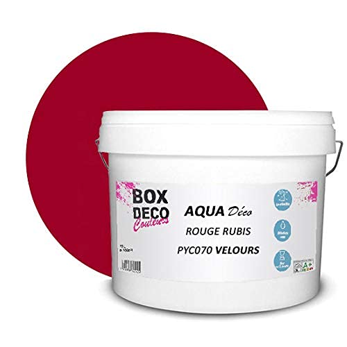 BOX DECO COULEURS Aqua Déco Acrylfarbe in Samt-Optik, 10 l, Rubinrot von BOX DECO COULEURS
