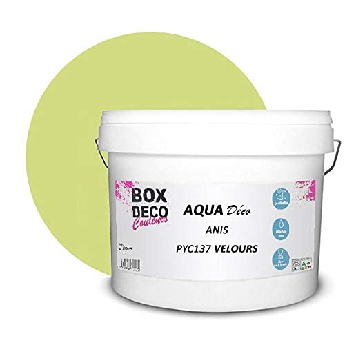 BOX DECO COULEURS Aqua Déco Acrylfarbe, Velours-Optik, 10 l/100 m², Anisgrün von BOX DECO COULEURS