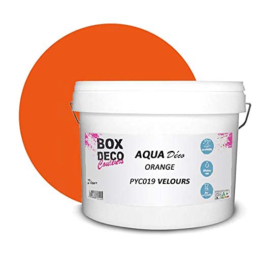 BOX DECO COULEURS Aqua Déco Acrylfarbe Velours-Optik, 10 l, Orange von BOX DECO COULEURS