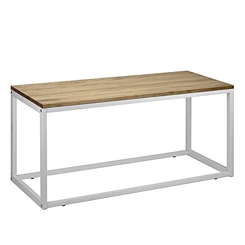 BOX FURNITURE DS Dropshipping - iCub Industrial Beistelltisch oder Couchtisch, Maße 70 x 45 x 40 cm, Weiß, aus massivem Kiefernholz mit Stahlrohrgestell von BOX FURNITURE