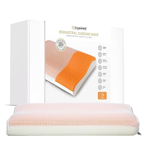 BOX MISTRAL Wave: Nackenkissen aus Memory-Schaum, atmungsaktiver und antiallergischer Bezug nach Oeko-TEX Standard 100, Made in Italy, 68 x 40 x 11/13 cm (Zitrusfrüchte) von BOX MISTRAL