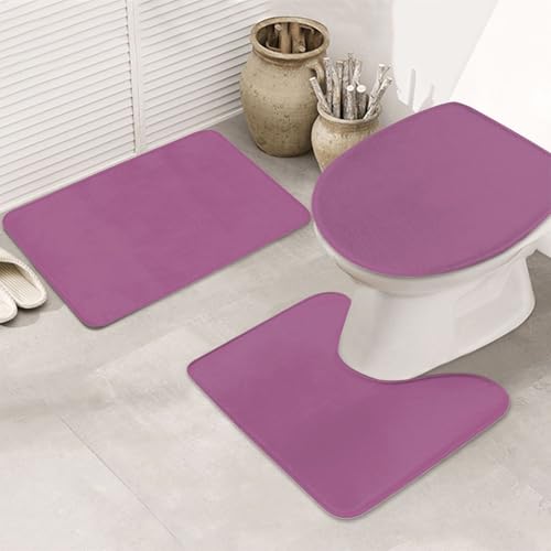 3-teiliges Badezimmerteppich-Set, einfarbig, lila, rutschfest, ultra-weich, geeignet für Toiletten, Badewannen, Duschen, Schwarz von BOXILTD