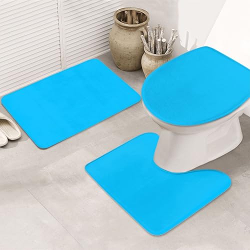 3-teiliges Badezimmerteppich-Set, rutschfest, ultraweich, geeignet für Badezimmer, Toiletten, Badewannen, Duschen, Hellblau von BOXILTD