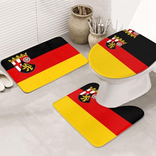 3-teiliges Badezimmerteppich-Set Flagge des Staates Rheinland-Pfalz - rutschfeste ultraweiche Teppichmatten, geeignet für Badezimmer Toiletten, Badewannen, Duschen, Schwarz 3-teiliges Badezimmerteppich-Set Flagge des Staates Rheinland-Pfalz - rutschfeste ultraweiche Teppichmatten, geeignet für Badezimmer Toiletten, Badewannen, Duschen, Schwarz von BOXILTD