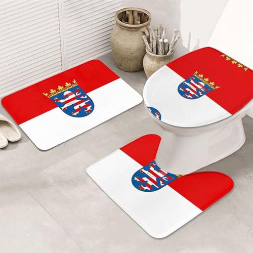 3-teiliges Badezimmerteppich-Set Flagge von Hessen - rutschfeste ultraweiche Teppichmatten geeignet für Badezimmer Toiletten, Badewannen, Duschen, Schwarz 3-teiliges Badezimmerteppich-Set Flagge von Hessen - rutschfeste ultraweiche Teppichmatten geeignet für Badezimmer Toiletten, Badewannen, Duschen, Schwarz von BOXILTD
