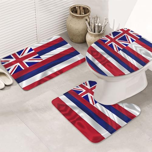 3-teiliges Badezimmerteppich-Set mit Flagge von Hawaii, rutschfest, ultraweich, geeignet für Badezimmer, Toiletten, Badewannen, Duschen, Schwarz 3-teiliges Badezimmerteppich-Set mit Flagge von Hawaii, rutschfest, ultraweich, geeignet für Badezimmer, Toiletten, Badewannen, Duschen, Schwarz von BOXILTD