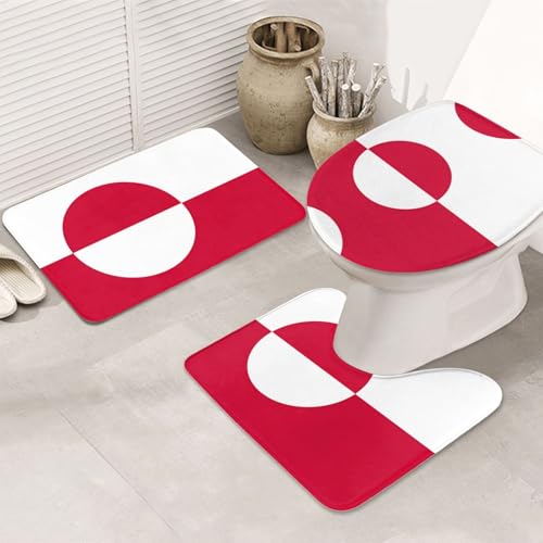 3-teiliges Badezimmerteppich-Set mit Grönland-Flagge, rutschfest, ultraweich, geeignet für Badezimmer, Toiletten, Badewannen, Duschen, Schwarz 3-teiliges Badezimmerteppich-Set mit Grönland-Flagge, rutschfest, ultraweich, geeignet für Badezimmer, Toiletten, Badewannen, Duschen, Schwarz von BOXILTD