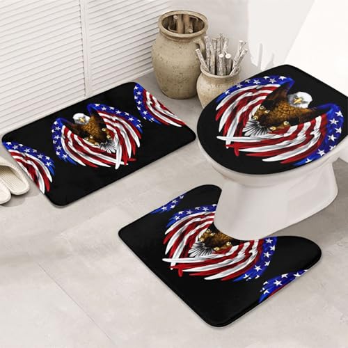3-teiliges Badezimmerteppich-Set mit USA-Flagge, patriotischer Adler, rutschfest, ultraweich, geeignet für Badezimmer, Toiletten, Badewannen, Duschen, Schwarz 3-teiliges Badezimmerteppich-Set mit USA-Flagge, patriotischer Adler, rutschfest, ultraweich, geeignet für Badezimmer, Toiletten, Badewannen, Duschen, Schwarz von BOXILTD