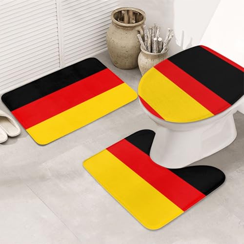3-teiliges Badezimmerteppich-Set mit deutscher Flagge, rutschfest, ultraweich, geeignet für Badezimmer, Toiletten, Badewannen, Duschen, Schwarz von BOXILTD