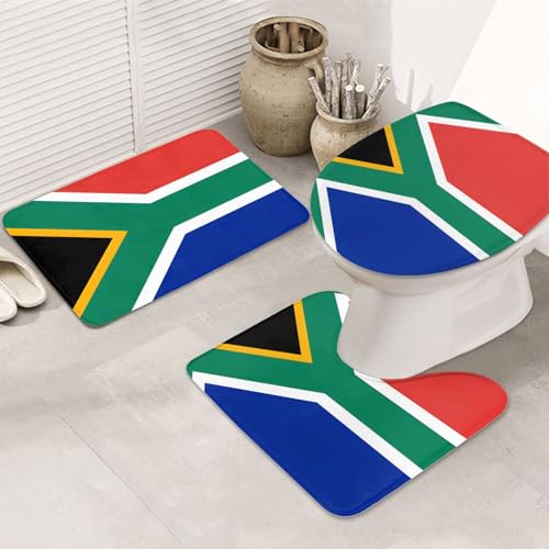 3-teiliges Badteppich-Set, Südafrikanische Flagge, rutschfest, ultra-weich, geeignet für Toiletten, Badewannen, Duschen, Schwarz von BOXILTD