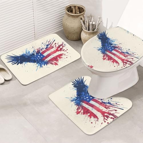Adler Amerikanische Flagge 3-teiliges Badezimmerteppich-Set – rutschfeste ultraweiche Teppichmatten, geeignet für Badezimmer, Toiletten, Badewannen, Duschen, Schwarz Adler Amerikanische Flagge 3-teiliges Badezimmerteppich-Set – rutschfeste ultraweiche Teppichmatten, geeignet für Badezimmer, Toiletten, Badewannen, Duschen, Schwarz von BOXILTD
