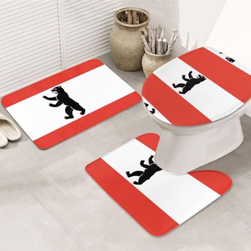 Berlin Flagge 3-teiliges Badezimmerteppich-Set - rutschfeste ultraweiche Teppichmatten geeignet für Badezimmer Toiletten, Badewannen, Duschen, Schwarz Berlin Flagge 3-teiliges Badezimmerteppich-Set - rutschfeste ultraweiche Teppichmatten geeignet für Badezimmer Toiletten, Badewannen, Duschen, Schwarz von BOXILTD