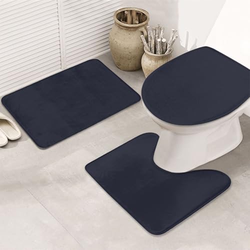Einfarbiges, schwarzes 3-teiliges Badezimmerteppich-Set, rutschfeste, ultraweiche Teppichmatten, geeignet für Badezimmer, Toiletten, Badewannen, Duschen, Schwarz von BOXILTD